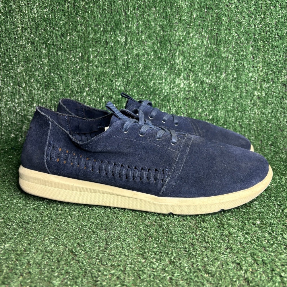 TOMS Del Rey Woven Suede‎ Lace Up Casual Comfort Sneakers Navy Blue Mens Sz 11.5